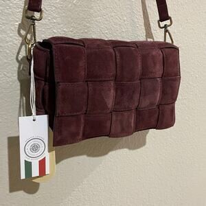 BNWT Viola Castellani Cassette Suede Leather Crossbody Bag Burgundy TikTok viral